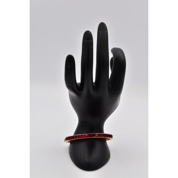 Givenchy Red Square Crystal Bangle Bracelet Gold Tone Shiny Signed 1980s BinO - Picture 6 of 12